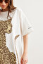 Women's Ecru Leopard Printed Front and Back Printed 2-Yarn Unisex Oversized T-Shirt TSH-19000696 - 5