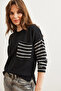 Women's Black Stripe Detailed Mercerized Knitwear Blouse with Pockets Blz- 19002808 - 6