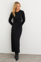 Women's Black Double Breasted Maxi Dress Mtf31 - 4