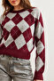 Women's Burgundy Diamond Patterned Raised Knitwear Sweater Kzk- 19000933 - 5