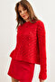 Women's Red Openwork Pompom Soft Textured Knitwear Sweater Kzk- 19000935