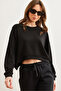 Women's Black Modal Textured Premium Oversize Draped Sweatshirt Swt- 19000713