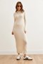 Women's Stone Crew Neck Ribbed Maxi Knitwear Dress Elb- 19002328 - 4