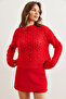 Women's Red Openwork Pompom Soft Textured Knitwear Sweater Kzk- 19000935 - 3