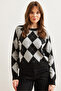 Women's Smoked Diamond Patterned Raster Sweater Kzk- 19000933 - 2