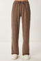 Women's brown soft loose knitted pants ub00295 - 5