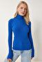 Women's Blue Turtleneck Ribbed Basic Sweater bv00095 - 2