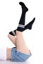 Women's Black Above Knee White Striped Socks - 2
