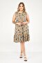 Round Neck Sleeveless Floral Pattern Woven Dress Brown - 3