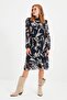 Navy Blue Waist Opening Flounced Stand Collar Lined Midi Chiffon Flight Flight Winter Dress Twoaw21El0354 - 7