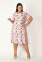 Women's Large Size Salmon Front Half Patch Buttoned Waist Belted Woven Viscose Fabric Dress 65n27687