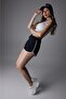 Black Knitted Fabric Striped High Waist Shorts with Elastic Waist Adjustable Lacing - 5
