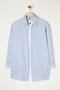 Mavi Oversize Çizgili Gofre Esnek Rahat Kumaş Örme Gömlek TMNSS25GO00024 - 8