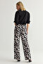 Siyah Beli Lastikli Wide Leg/Geniş Paça Batik Desenli Dokuma Pantolon TWOSS25PL00005 - 6