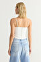 Beyaz V Yaka Askılı Crop Dokuma Bluz TWOSS25BZ00106 - 5