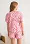 Pembe %100 Pamuklu Çiçekli Fırfırlı Pointel Ajurlu/Delikli Şortlu Örme Pijama Takımı THMSS25PT00010 - 6