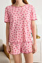 Pembe %100 Pamuklu Çiçekli Fırfırlı Pointel Ajurlu/Delikli Şortlu Örme Pijama Takımı THMSS25PT00010 - 4