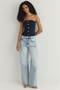 Lacivert Yumuşak Hissiyatlı Straplez Crop Dokuma Bluz TWOSS25BZ00102 - 2