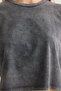 Antrasit Yıkamalı %100 Kalın Pamuklu Crop Örme T-Shirt TWOSS23TS00038 - 4