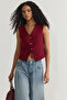 Bordo Fitted Crop Kalpli Düğmeli Dokuma Yelek TWOSS25YE00015
