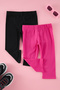 Navy Blue-Fuchsia 2-Piece Cotton Girls' Basic Below-Knee Knitted Leggings Tkdss25Ta00005