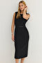 Black Straight A-Line Midi Woven Dress Twoss25El00013 - 2