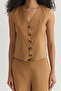 Camel Modal Soft-Touch Regular Vest Wide Leg Pants Woven Top and Bottom Set TWOSS25AU00027 - 4
