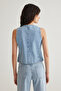 Açık Mavi Çiçek Nakışlı V Yaka Denim Yelek TWOSS25YE00003 - 5