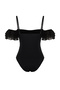 Black*001 Plain Carmen Ruffle Short Swimsuit - 7