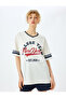 College Printed V-Neck Short Sleeve Ribbed Oversize T-Shirt - 3