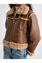 X Zeynep Bastık - Faux Leather Crop Oversize Biker Jacket with Plush Collar Detail - 6
