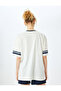 College Printed V-Neck Short Sleeve Ribbed Oversize T-Shirt - 4