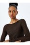 Slim Fit Long Sleeve Boat Neck Textured T-Shirt