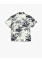 Cotton Short Sleeve Single Pocket Leaf Print Shirt - 2