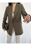 Blazer Jacket Women-Button Detail Striped Inner Lining Blazer Jacket - 3