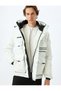 Label Detailed Zippered Water Repellent Snap Button Hooded Ski Coat