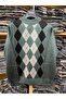 Men's Dad Green Print Thin Half Turtleneck Knitwear Sweater
