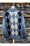 Men's Dad Indigo Blue Print Thin Half Turtleneck Knitwear Sweater - 2