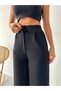 Women's Licrated Cirt Closure Palazzo Pants Bol Legs High Waist Pants - 3