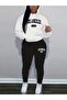Women's White-Black Los Angles Printed Oversized Hoodie Sweatshirt Jogger Bottom Top Tracksuit Set