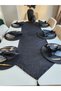 Set of Black Runner and Supla with Silver Glitter Linen Texture (1 Runner (150X45) 6 Supla (33 cm) - 4