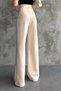 WOMEN'S HIGH WAIST CLOSURE VELCHET DETAIL WIDE LEG PANTS - 6