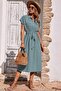 Baby Blue Shirt Collar Long Dress MG1743
