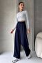 Navy Blue Velcro High Waist Adjustable Waist Loose Leg - 5