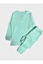 Girls' 100% Cotton Winter Water Green Collar Buttoned Long Sleeve Basic Pajamas Set - 2