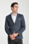 Aimame Men's Light Navy Mono Collar Knitted Flexible Lycra Fabric Blazer Jacket