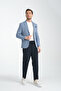 Assente Men's Navy Blue - Blue Linen Look Plaid Slim Fit Mono Collar Sports Blazer Jacket - 8