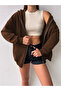 Women's Brown Loose Loose Basic Model Unprinted Cardigan - 2