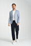 Assente Men's A.Navy Blue - Blue Linen Look Plaid Slim Fit Mono Collar Sports Blazer Jacket - 6