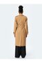 Pocketed Buttoned Double Breasted Belt Detailed Long Stamp Coat - 4